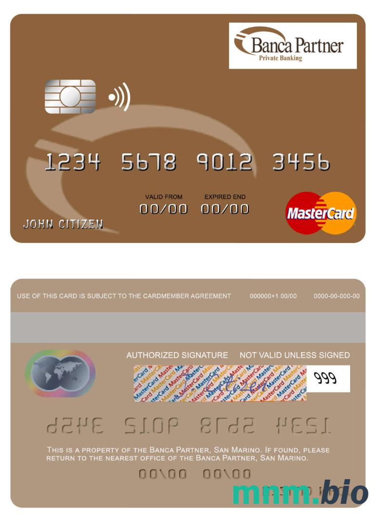 San Marino Banca Partner przykład karty mastercard w formacie PSD